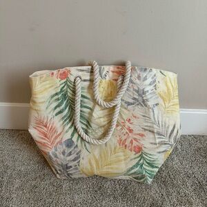 Tropical Leaf Tote with Rope Handles
